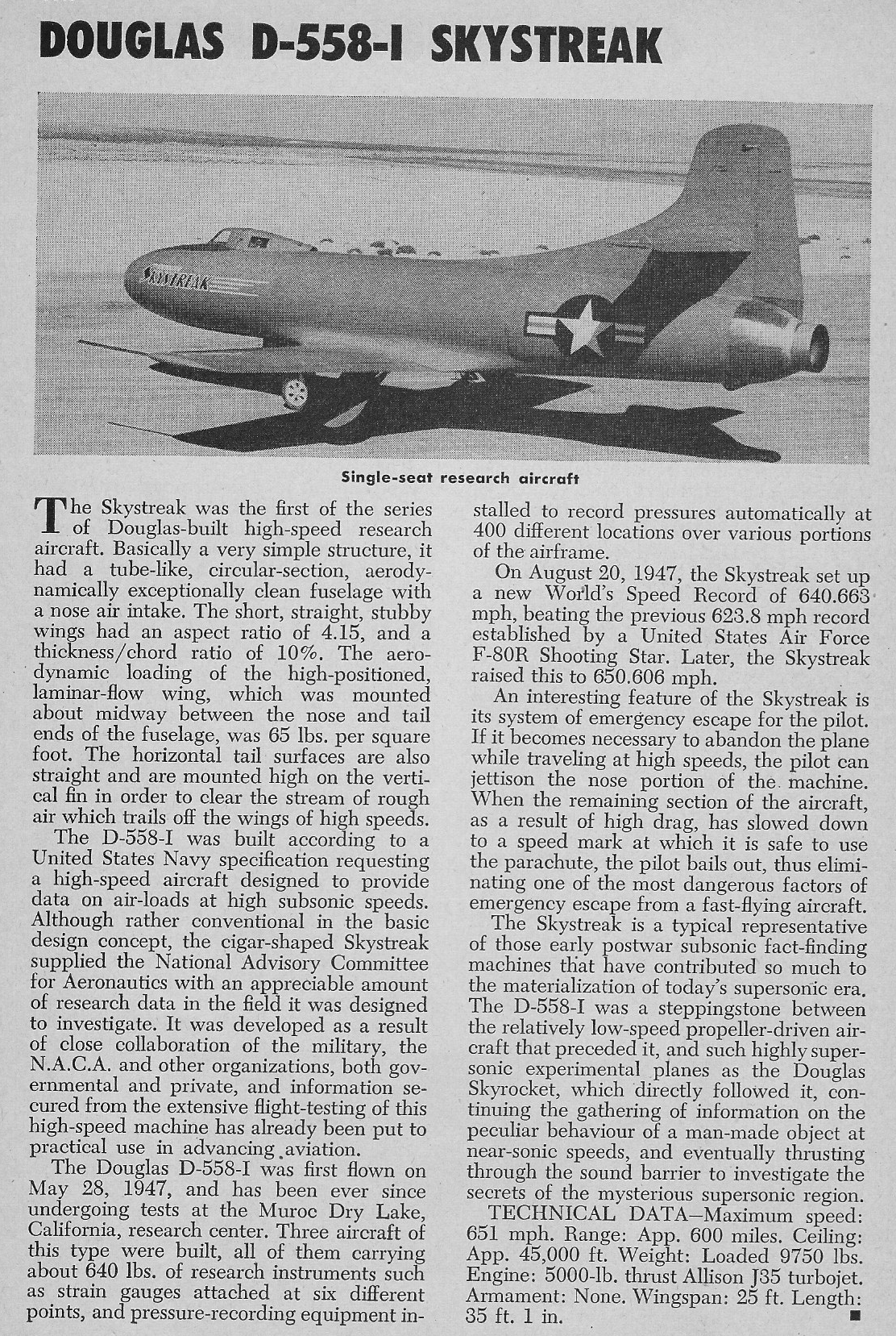 Douglas D-558 Skystreak Article – All Aero