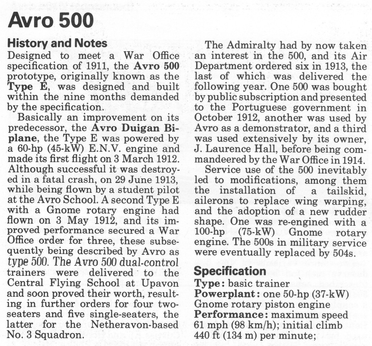 Avro 500 Article – All Aero